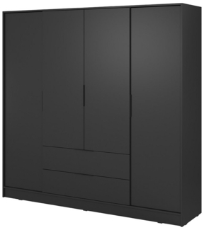 Lomadox Kleiderschrank KNOCK-160 in schwarz, 4 Türen, 2 Schubkästen, 206 cm breit