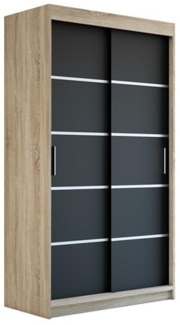 Schwebetürenschrank PARIS 2-türig Schrank 120 cm (mit Spiegel) Farbe: Sonoma , schwarz