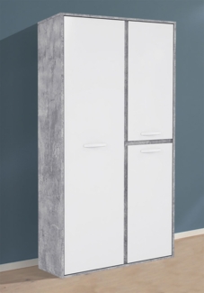 Kleiderschrank Schrank 99,5cm beton lichtgrau weiß hochglanz, 99,5 x 52 x 201,5 cm