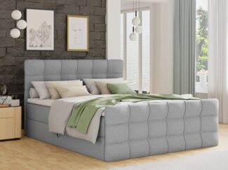 Boxspringbett Best Lux mit Fußteil, 2 Bettkästen, Bonell-Matratze und Topper, Polsterbett (Grau (Inari 91), 140 x 200 cm)