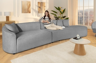 riess-ambiente Big-Sofa ATELIER L 330cm grau Bouclé - inkl. Kissen, Schaumstoff-Polsterung, Einzelartikel 1 Teile, abgerundete XXL-Couch mit Polsterung & Kissen - ideal für Wohnzimmer