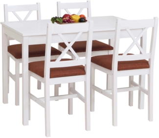 Esszimmer-Set HWC-F77, Sitzgruppe Esszimmergruppe, Massiv-Holz Kiefer Stoff Landhaus 110cm ~ weiß Polster terrakotta