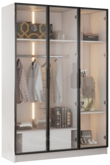 Merax Kleiderschrank Hochschrank, Vitrine mit Glastüren und LED,Drehtürenschrank,Wäscheschrank,Garderobe