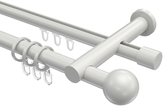 Rundrohr-Innenlauf-Gardinenstangen-Set Platon Luino 100 cm, 2-läufig, 20 mm Ø Weiß