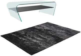 Vente-unique - Sparset: Couchtisch - Transparent & Schwarz - KELLY + Teppich Shaggy - Anthrazit - DOLCE