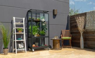 Vitavia Balkon- und Anlehn-Gewächshaus "Stad", schwarz,3 mm ESG mit Rollfundament