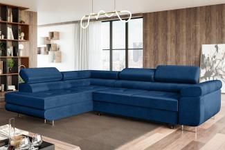 MEBLINI Schlafcouch mit Bettkasten - MALIBA - 277x203x63cm Links – Blau Samt - Ecksofa mit Schlaffunktion - Sofa mit Relaxfunktion und Kopfstützen - Couch L-Form - Eckcouch - Wohnlandschaft