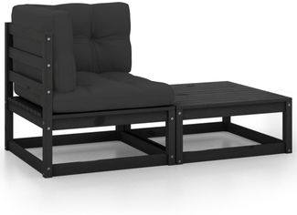 vidaXL 2-tlg. Garten-Lounge-Set mit Kissen Schwarz Kiefer Massivholz 805754