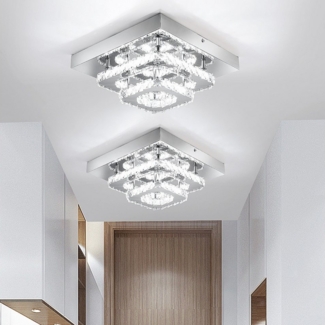oyajia Deckenleuchte Moderne Kristall LED Deckenlampen, 12W Luxus Mini Kronleuchter, LED fest integriert, Tageslichtweiß, 20x20x10cm Quadrat Deckenleuchte für Wohnzimmer Küche Flur Badezimmer