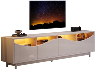 OKWISH Lowboard kabellose Aufbewahrung, geschwungenes Design (Fernsehtisch,TV-Board,TV-Ständer, Wohnzimmermöbel, 1 St, 4 Türen), hochglänzend, mit Schranktür aus gehärtetem Glas+MDF, LED-Beleuchtung