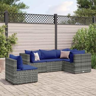 vidaXL 5-tlg. Garten-Lounge-Set mit Kissen Grau Poly Rattan 3308159