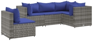 vidaXL 5-tlg. Garten-Lounge-Set mit Kissen Grau Poly Rattan 3308159