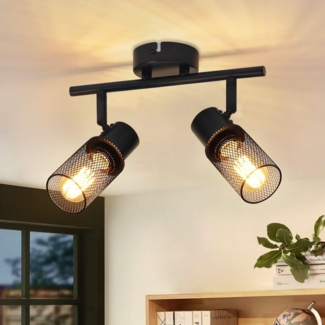 ZMH Deckenleuchte 2 Flammig Deckenstrahler Schwarz - Deckenlampe Spot Metall Industrial Schwenkbar 330°E27 LED für Flur Gang Wohnzimmer Schlafzimmer esszimmer Eingangstür Ohne Leuchtmittel