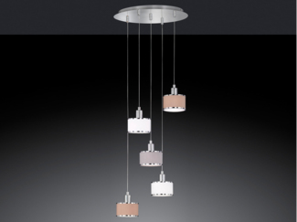 Wofi Moderne Pendelleuchten Ciara Höhe 150 Cm Chrom 5-flammig Rund, Braun, chrom, grau, weiß, 619905019000