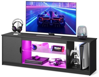 Bestier TV-Schrank Lowboard für 65 Zoll & kleinere TVs,144.8 x 35 x 52 cm, (Fernsehschrank mit RGB-LED-Leuchten) Fernsehtisch mit verstellbaren Glasböden für Wohnzimmer, Schwarze