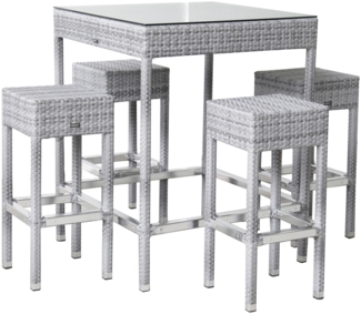 KONWAY® SMALL Polyrattan Garten Bar Set Möbel granit Stehtisch Barhocker Tisch