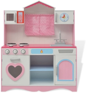 vidaXL Spielzeugküche, Holz rosa / weiß, 30 × 82 × 100 cm