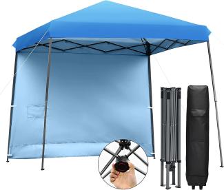 COSTWAY 3x3m Faltpavillon mit abnehmbarer Seitenwand Pop-up Pavillon h?henverstellbar Gartenpavillon Partyzelt inkl. Rolltasche für Camping & Party Blau