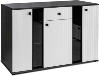 AX LIVING Formilo Sideboard Kommode grau Matera weiß Rillen 140,4cm