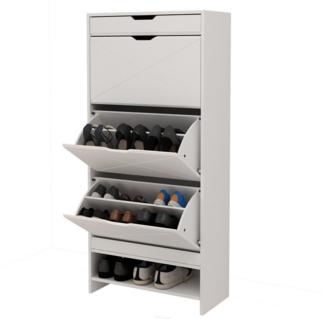 OKWISH Schuhschrank mit 3 Fächern & Ausziehbarem Stauraum (Schuhkarton Schuhkipper Schließfächer, Moderner Holz Schuhregal für Flur, Schlafzimmer & kleine Wohnungen, Viel Stauraum, Einfache Montage, Elegantes Design)