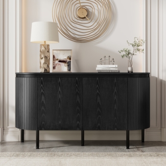 Sideboard, bogenförmig, mit verstellbaren Regalen und Metallbeinen, ideal für Wohnzimmer und Esszimmer, Holz Metall, schwarz