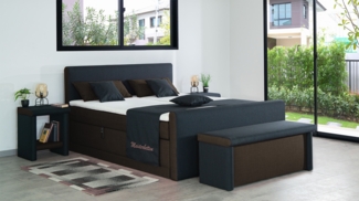 Meisterbetten Boxspringbett Amos 100x220 in W-Dark Brown in W-Black, Matratzenbezug Nano, Ergoflex-Topper, mit Fussteil