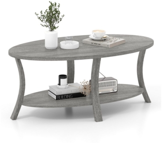 COSTWAY Couchtisch, ovaler Wohnzimmertisch mit Ablage, Holz