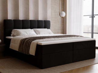 GrainGold Boxspringbett mit Bettkästen MAISON, Bett mit Kopfteil - 180x200 cm, Schwarz (1x Bett + 1x Topper)