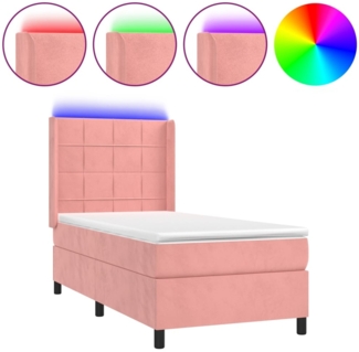 vidaXL Boxspringbett mit Matratze & LED Rosa 90x200 cm Samt 3139546