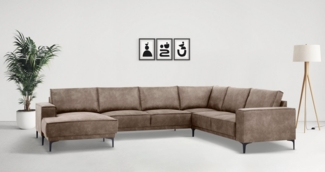 Places of Style Wohnlandschaft XXL Sofa Oland, Struktur, Flachgewebe, Luxus-Microfaser, Boucle, U-Form, 342 cm, Wellenunterfederung, Skandi-Design, Metallfüße