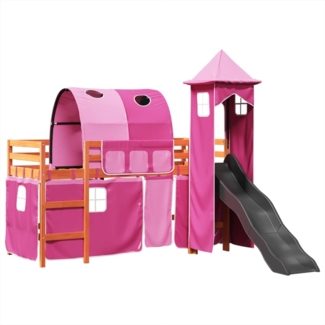 vidaXL Kinderhochbett mit Turm Rosa 90x190 cm Massivholz Kiefer 3309172