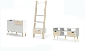 Dmora Bücherregal Apiro, Büroregal, Mobiler Buchhalter, Bücherbrett, 207x166 h84 cm, Weiß und Eiche