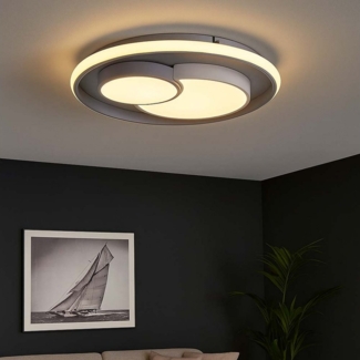 LED Deckenlampe, grau weiß, 3 Stufen Dimmer, D 50 cm