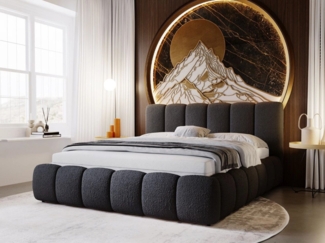 GrainGold Polsterbett mit Bettkästen CLOUD, Modern Bett mit Kopfteil - 200x200 cm, Schwarz (1x Bett)