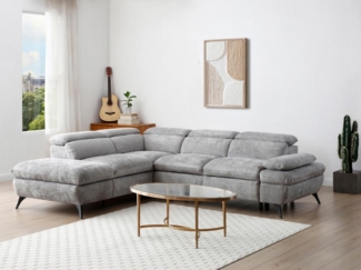 Vente-unique - Ecksofa mit Schlaffunktion - Ecke links - Strukturstoff - Grau - SURDELI