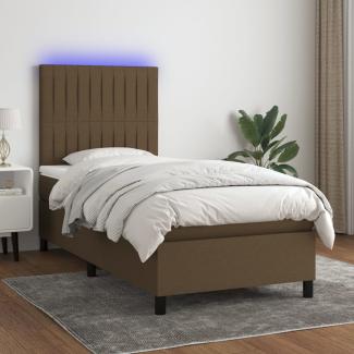 Boxspringbett mit Matratze & LED Stoff Dunkelbraun 80 x 200 cm, Härtegrad: H2 [3134992]