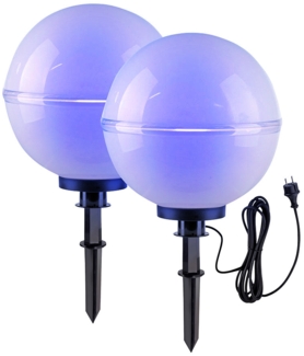 2er Set RGB LED Kugelleuchte, weiß, Kabel 5m, H 71 cm
