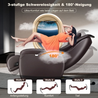 COSTWAY Massagesessel mit Wärme-&Liegefunktion, Ganzkörper, Zero Gravity
