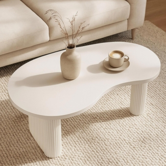 Couchtisch HWC-O29, Beistelltisch Sofatisch, organische Form Melamin Holz, 45 x 110 x 60 cm ~ weiß