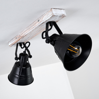 hofstein Deckenleuchte »Croce« verstellbare Deckenlampe aus Metall/Holz in Schwarz, ohne Leuchtmittel, Lampenschirme dreh-/schwenkbar, 2xE27, Spot im Retro Design