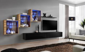 Hängende Wohnwand Switch XX in Wotan und Schwarz 330 x 150 6-teilig