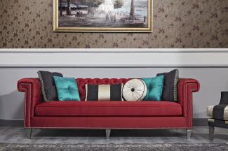 Casa Padrino Luxus Barock Chesterfield Sofa Rot / Silber 249x102 x H. 81 cm