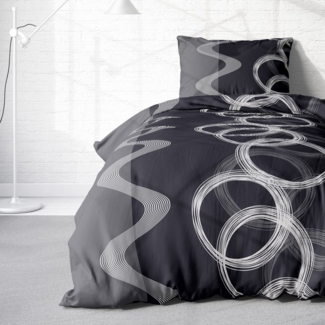 Buymax Bettwäsche Thermo Fleece Winterbettwäsche Sarah, Fleece, 3 teilig, 200x220 cm, Bettbezug Set, Kreise, Grau, Schwarz