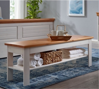 Lomadox Sitzbank SAVONA-69, Kiefer massiv weiß gewachst mit honigfarben, 140x45 cm