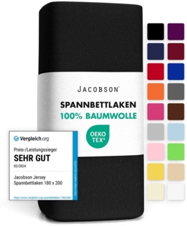 Jacobson Spannbettlaken aus 100% Baumwolle, Jersey Bettlaken 160 g/m², Spannbetttuch mit Gummizug, OEKO-TEX®, pflegeleicht, viele Farben