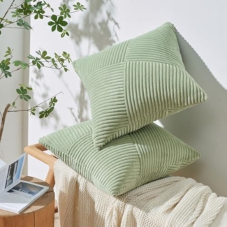 Kissenbezug 60x60 Grün Kordsamt 2er Set Windmühle Streifen Patchwork