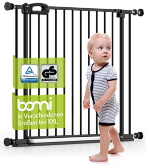 BOMI Türschutzgitter Treppenschutzgitter Merle Flatstep, Babygitter flacher Steg, 63-217 cm (verschiedene Größen, klemm- & verschraubbar), 2-Wege-Öffnung, geprüftes Kindergitter, extra breiter Durchgang
