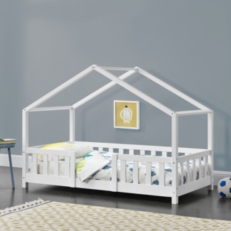 en.casa Kinderbett aus Kiefernholz mit Rausfallschutz und Lattenrost, 80x160 cm, weiß