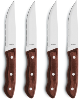 Amefa 'HERCULE' Jumbo-Steakmesser, 4-teilig Set, Holz braun / Stahl silber, 11,8 cm