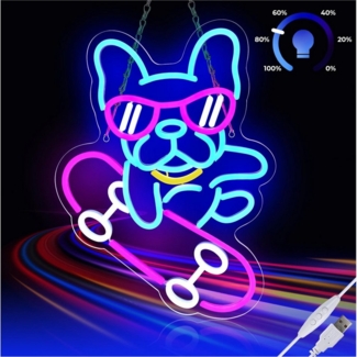 MUPOO LED Dekolicht LED-Neonschild,Dackel Skateboard Hund,LED Neon Sign Acryl Wandleuchte, Dimmbar USB Partybeleuchtung Nachtlicht,Gaming Wanddekoration,Pet Shop